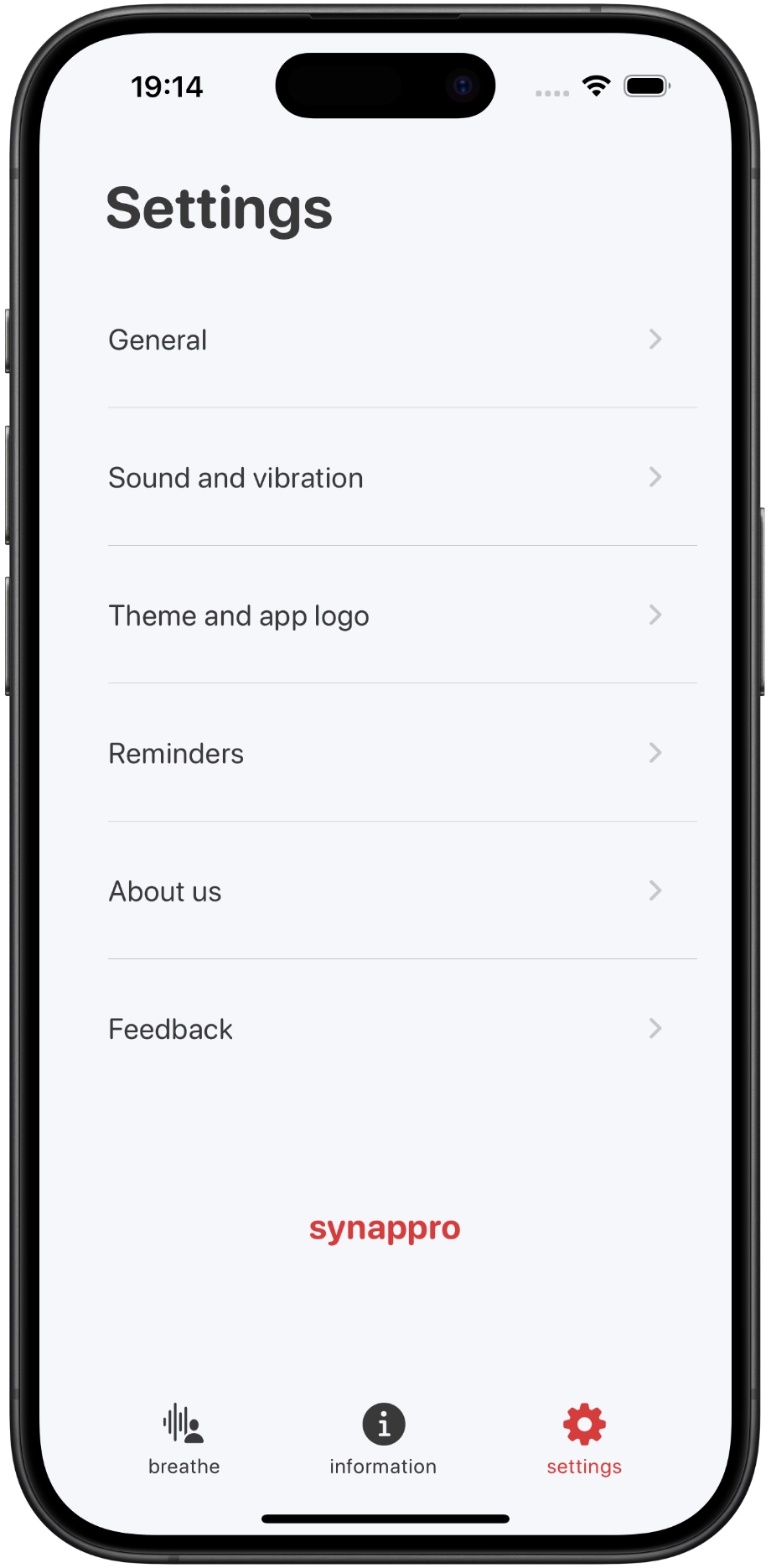 synappro breathe settings