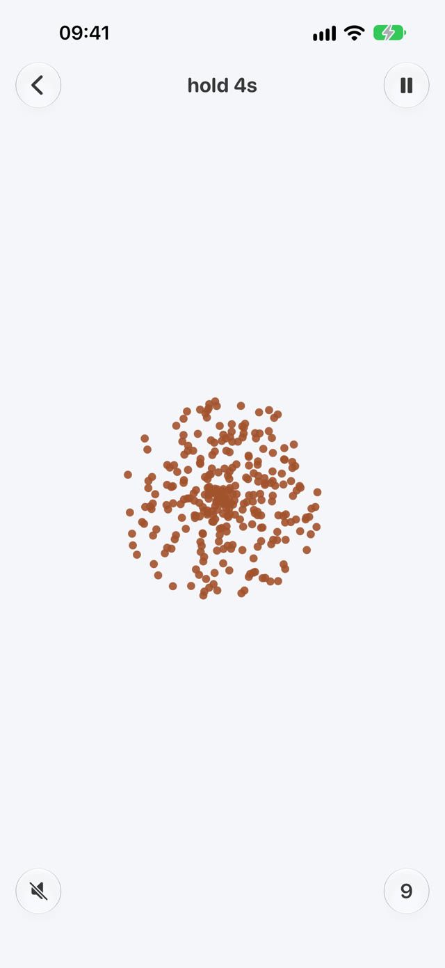 A breathing session with air particles, labelled hold